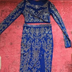 SHEIN Cobalt Blue Beaded Long Sleeve Dress